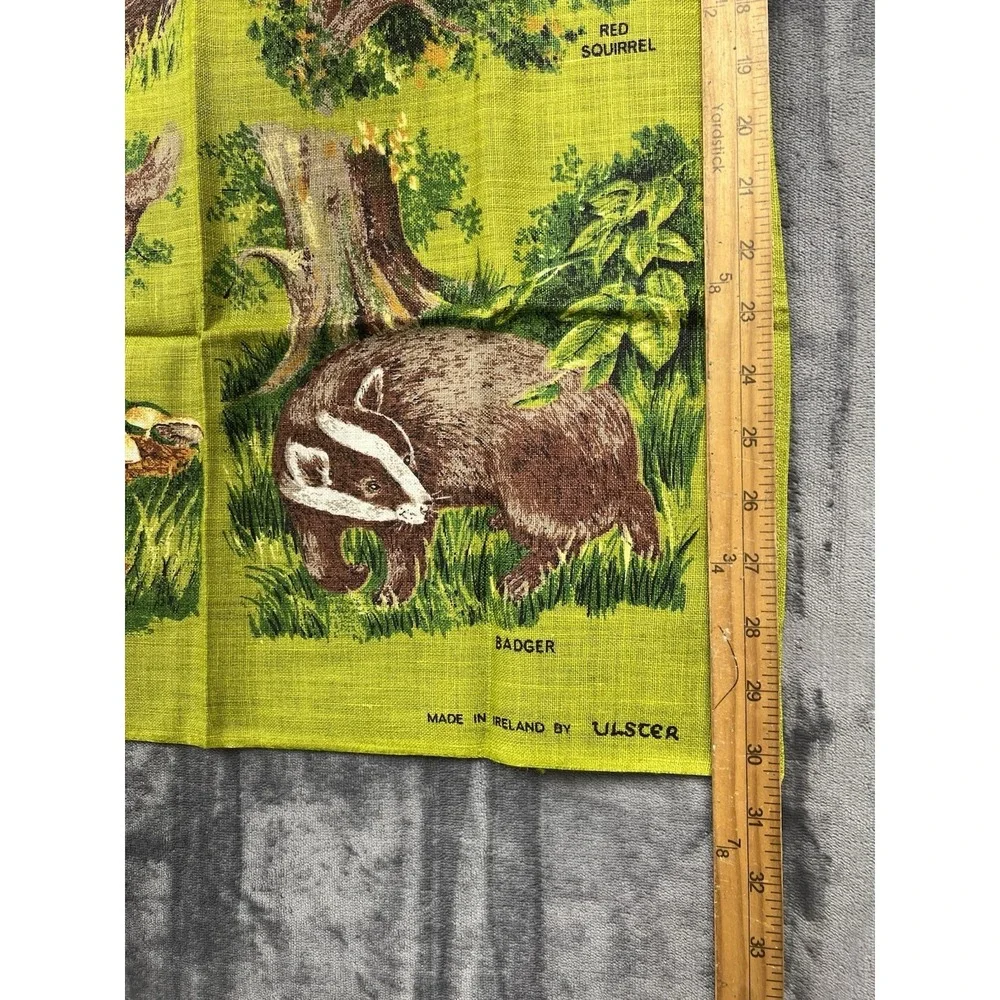 Vintage Ulster Weavers Irish Tea Towel All Linen Wildlife Scene Mint Condition